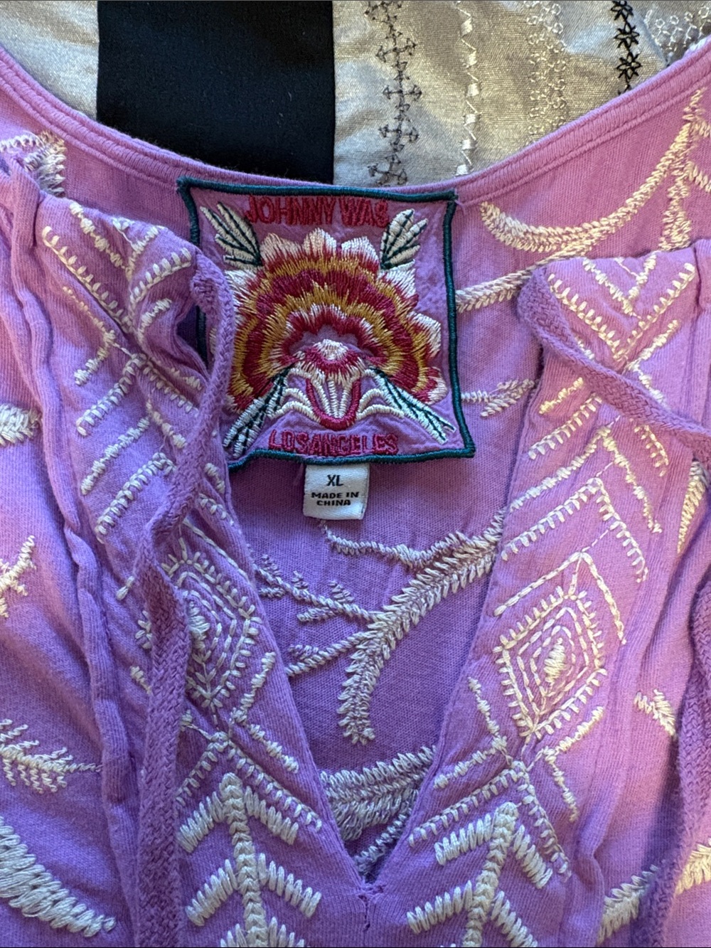 Johnny Was Lavender Embroidered V-Neck Tunic